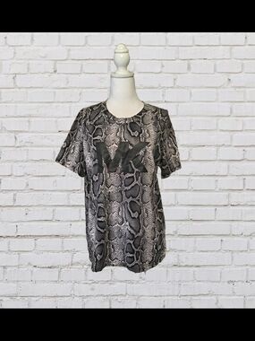 Michael Kors Snake-Print Short Sleeve Tee in Black and Gray